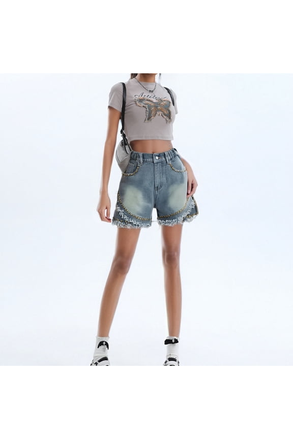 Women's Classic Shorts Hem Ripped Denim Shorts Summer Button Up Stretch High Waist Baggy Shorts Shorts Jumpsuit for Women Running Shorts for Women