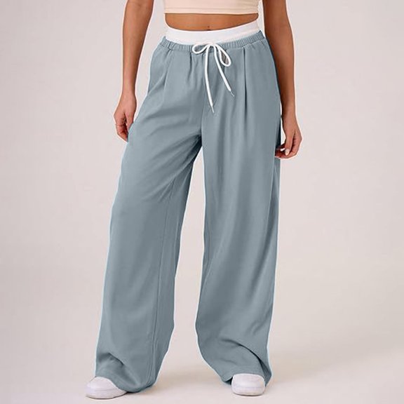 TIANZEN Women's Color Contrast Draw Rope Casual New Comfortable Wide Leg Pocket Straight Leg Loose Wide Leg Pants 2xl Yoga Lounger Pants for Women plus Size plus Sized Yoga Pants