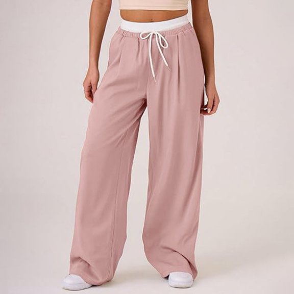 TIANZEN Women's Color Contrast Draw Rope Casual New Comfortable Wide Leg Pocket Straight Leg Loose Wide Leg Pants 2xl Yoga Lounger Pants for Women plus Size plus Sized Yoga Pants