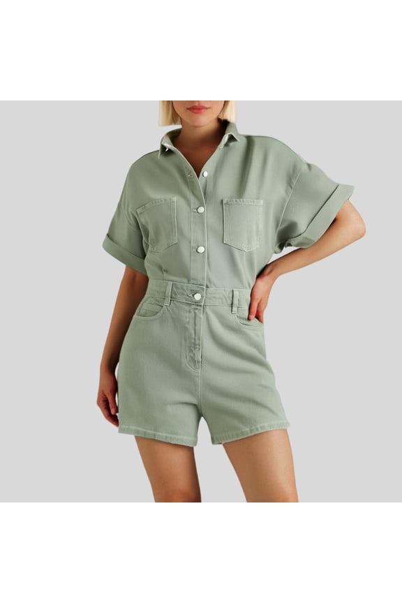 Women's Denim Jumpsuit Casual Summer Romper With Short Sleeves And Pockets Comfortable Straight Leg Outfit Womens Turtlenecks Long Sleeve Wedding Jumpsuits for Women Bride Women Summer Outfits