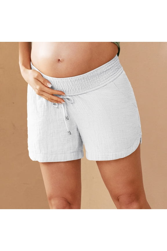 Women's Double Layered Pleats Maternity Shorts Underbelly Drawstring Elastic Waist Shorts With Pockets Summer Cute Women's Shorts Athletic Pack Ripped Shorts Women Womens Short Pajamas Set