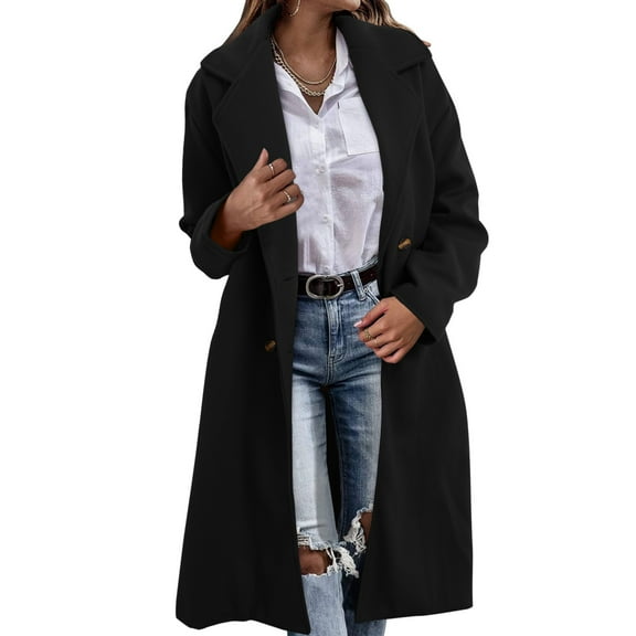 TIANZEN Women's Double Long Trench Coat Windproof Classic Lapel Slim Overcoat Womens Long Wool Coats Suede Dress Coat Womens Lightweight Coats