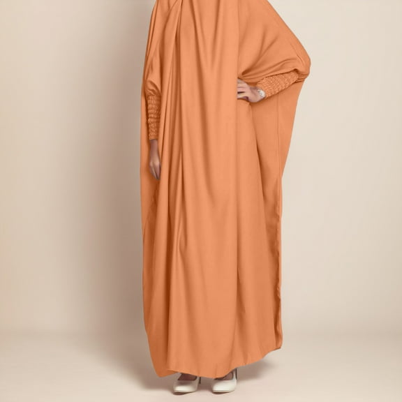 TIANZEN Women's Dubai Middle Turkey Big Swing Solid Color Robe Round Neck Loose Temperament Prayer Clothing Head Scarf for Women Hijab Girl Lace Kimono Robe Dress