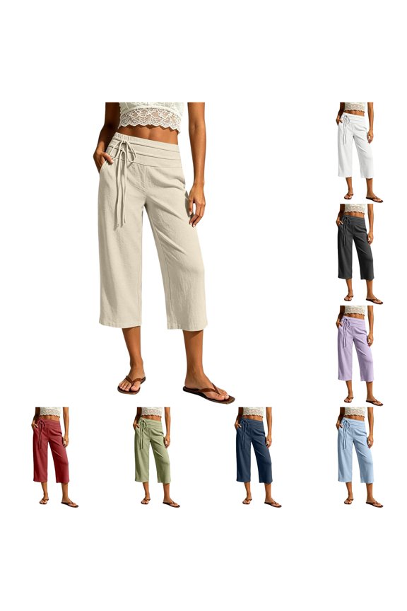Women's Effortless Casual Wide Leg Cropped Pants For With And Pockets – Soft Solid Knit Everyday Comfort Womens Hiking Pants with Pockets