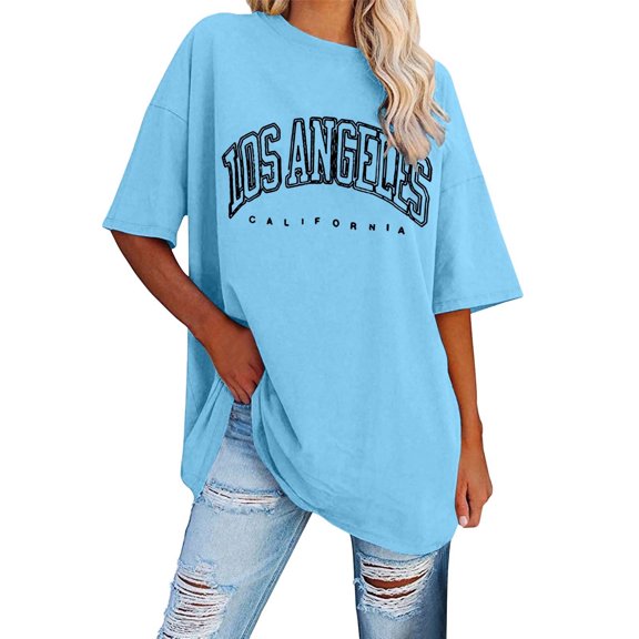 TIANZEN Women's English Printed Shoulder Loose Casual T Shirt Short Sleeve Long Sleeve Tee Shirt Swim Tops Long Sleeve Shirts for Tall Women