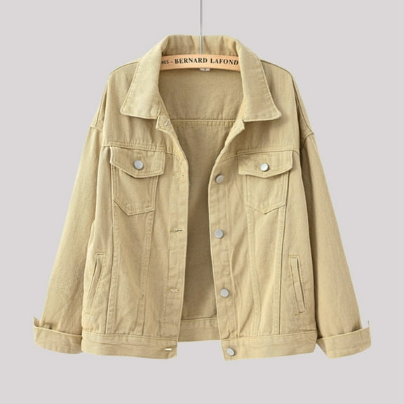 TIANZEN Women's Fashion Casual Colorful Solid Size Large Pocket Button Denim Coat Women's Short Coat Solid Jacket Sleeve Casual Floor Length Denim Jacket