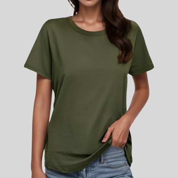 TIANZEN Women's Fashion Round Neck Plus Size Short Sleeved Solid Color T Shirt Top Athletic Shirts Women Summer Workout T Shirts Women T Shirt Women Short Sleeve