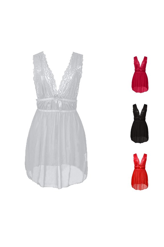 Women's Fashion Solid Color Mesh See Through Pajamas Robe Fringe Romper
