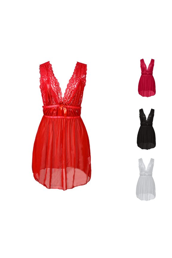 Women's Fashion Solid Color Mesh See Through Pajamas Robe Fringe Romper