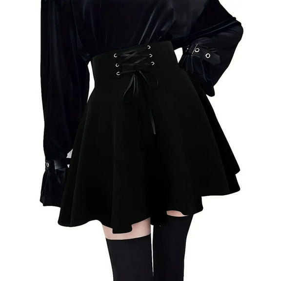 TIANZEN Women's Gothic Punk Plaid Pleated High Waisted Short A Line Flare Mini Skirt Hiking Skirt Women Skirt Sweatshirt Skirt