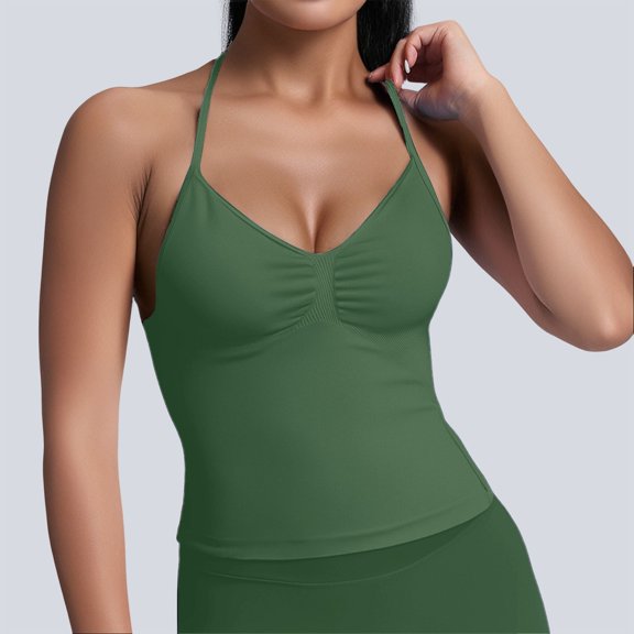 TIANZEN Women's High Elastic Nylon Seamless Sports Vest Top With Chest Cushion Beauty Back Fitness Sports Yoga Vest All Tops for Women 3x Muscle Shirts Stretch Tops for Women