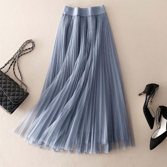 TIANZEN Women's High Waist Pleated Chiffon Skirt Casual Midi Skirt Lightweight Flowing Half Skirt For Summer Fashion Bed Skirts Full Size Maternity Skirt over The Belly Womens Pleated Skirt