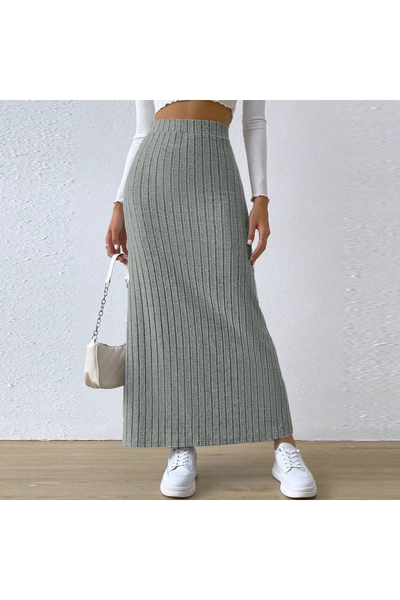 Women's High Waist Stretchy Rib Knit Split Slit Hem Midi Pencil Skirt Can Can Skirt Skater Skirt for Women Festival Skirt