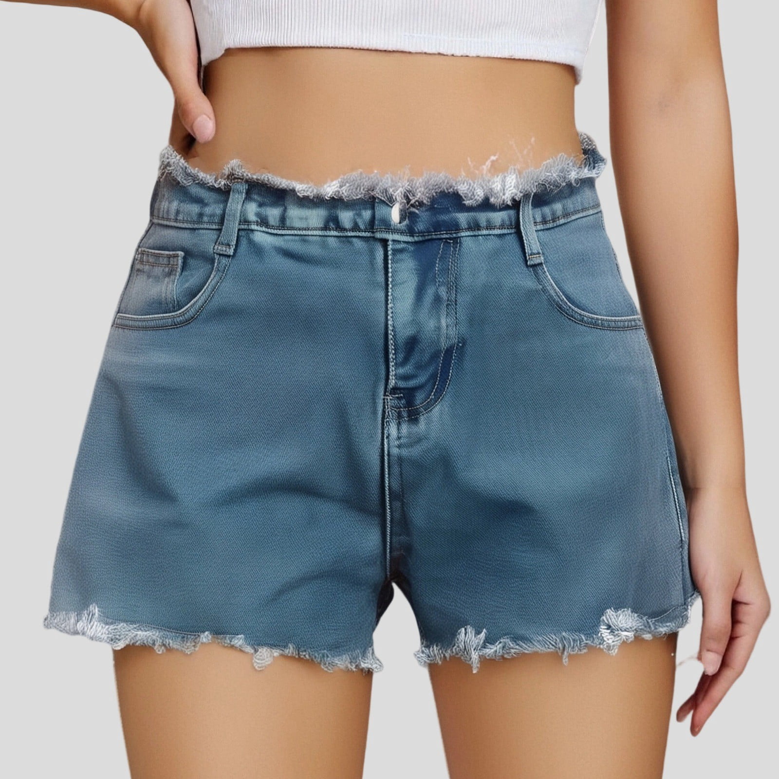 High Waist Slimming Lace-up Denim Shorts Women Summer Slim Fit Slim Fit Pants
