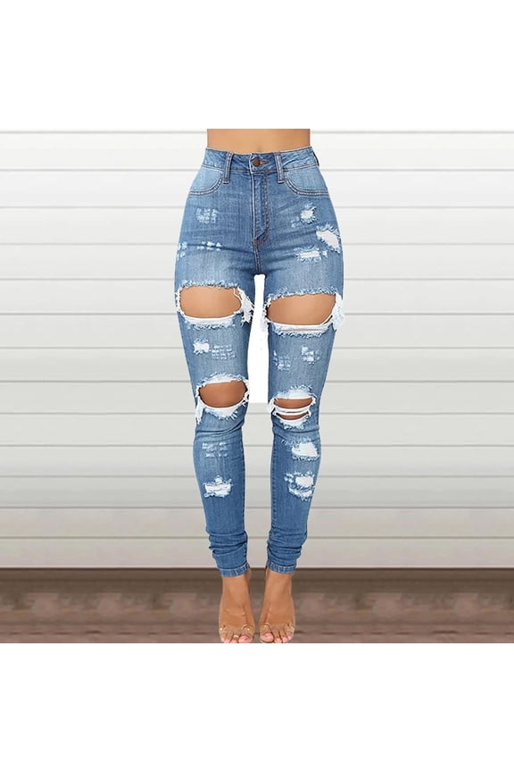 Women's High Waisted Ripped Jeans For Women Lift Distressed Stretch Juniors Skinny Jeans Size Denim on Pants for Women Tall