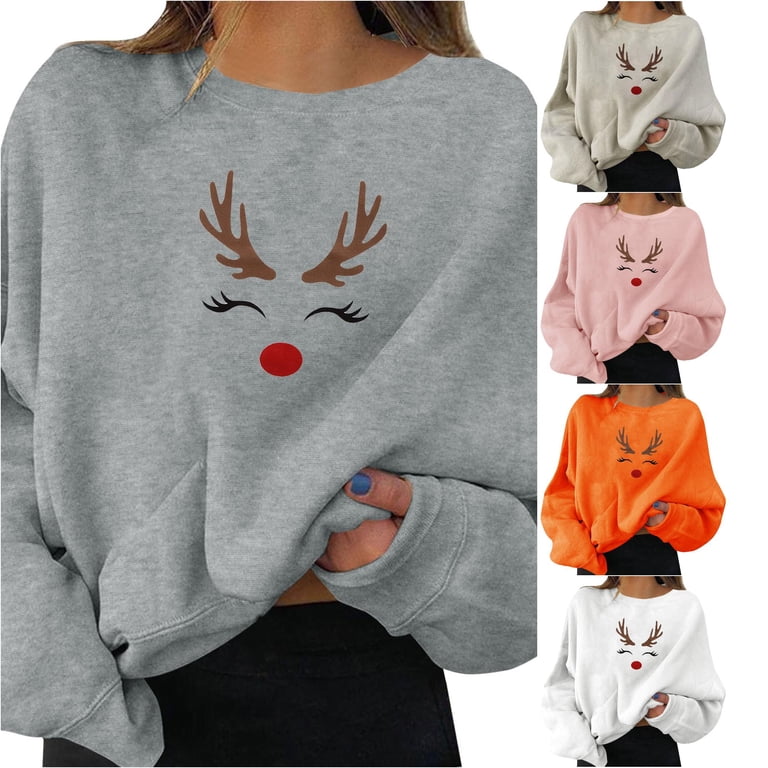 TIANZEN Women's Holiday Party Pullovers Graphic Print Crew Neck