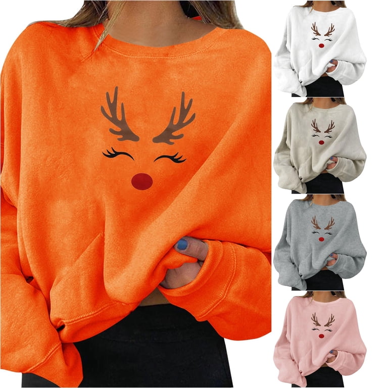 TIANZEN Women's Holiday Party Pullovers Graphic Print Crew Neck