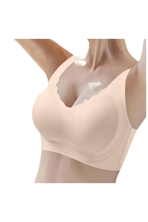 Women's Ice Silk Seamless Cold Feeling Thin Soft Support Breathable Comfortable Bra Fixed Underwear Compression Sports Bra plus Size Running Girl One Shoulder Sports Bra Sports Bra Padding