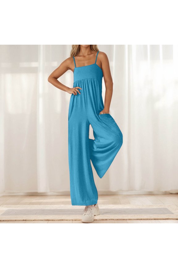 Women's Jumpsuit Casual Summer One Shoulder Backless Romper With Pockets Long Sleeveless Jumpsuit For Beach Travel Wear Rompers for plus Size Women with Body Casual Jumpsuit