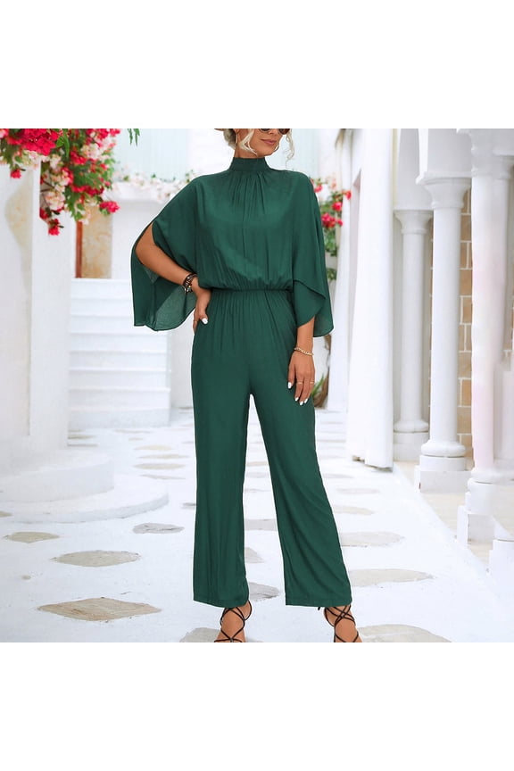 Women's Jumpsuit Elegant 3/4 Sleeve Batwing Sleeve Turtleneck Jumpsuit Wedding Festive Long Jumpsuit Loose Jumpsuits for Women Rompers Dress for Women Womens Jumpsuits Casual