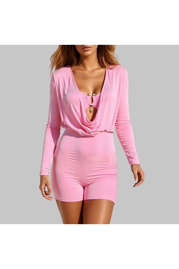 Women's Jumpsuit Long Sleeve Bodysuit Casual Romper For Daily Wear Home Comfortable Stretchy Slim Fit Jumpsuit For Spring plus Size Womens Jumpsuits Juniors Body Suits Party Outfits for Women