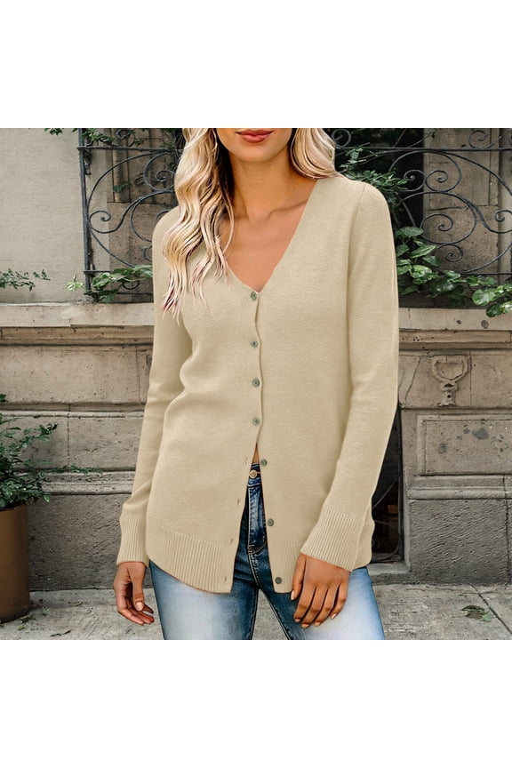 Women's Knitted V Neck Patchwork Button Up Cardigan Top Loose Cardigan for Women