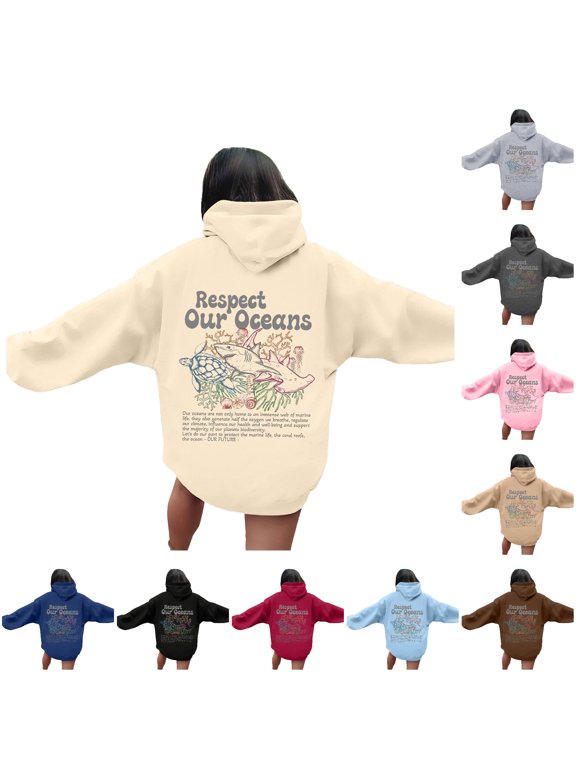 Women's Letter Print Fashion Loose Top Casual Hoodie Womens Zipper Hoodie