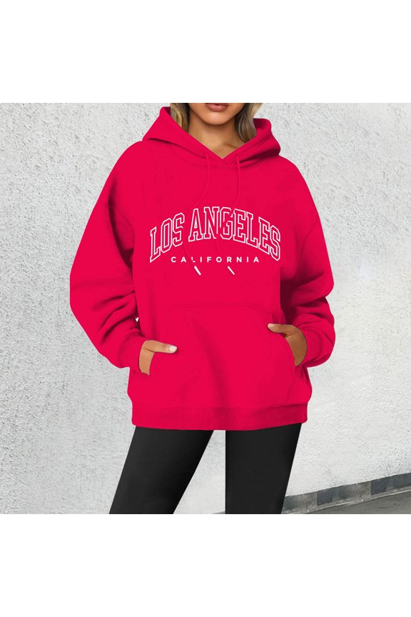 Women's Letter Printed Round Neck Pullover Street Long Sleeve Pullover Hoodie Sweatshirt with Hoodie Women