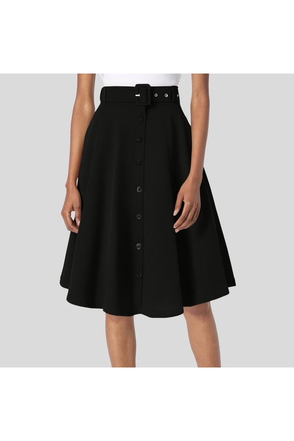 Women's A Line Flared Midi Skirt Stretch High Waisted Button Down Swing Skirt With Pockets And Belts Trendy Skirts Skirt for Girls Beach Cover up Skirt