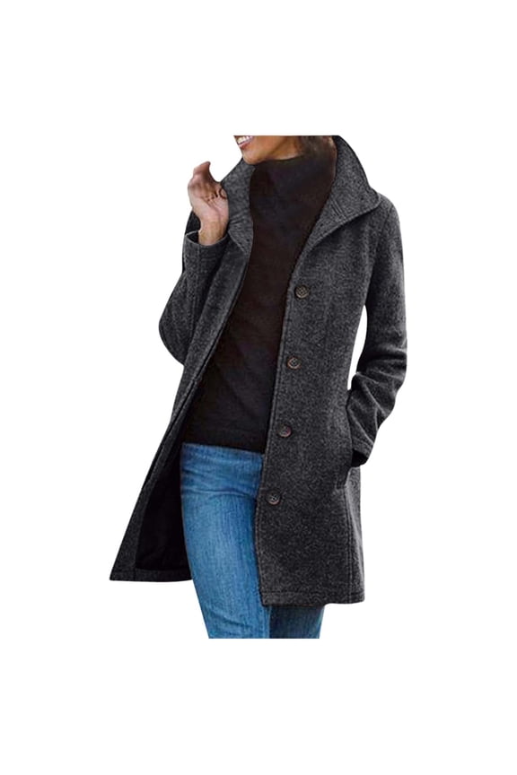 Women's Longline Solid Wool Coat Autumn/Winter Outerwear Jacket Womens Lightweight Windbreakers Ladies Raining Jacket for Women