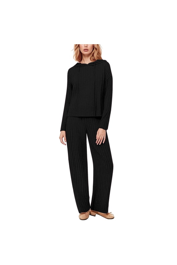 Women's Loose Knit Long Sleeve Hoodie With Wide Pants Two Piece Set after Wedding Outfit for Bride Woman Suit Set Insulated Bib