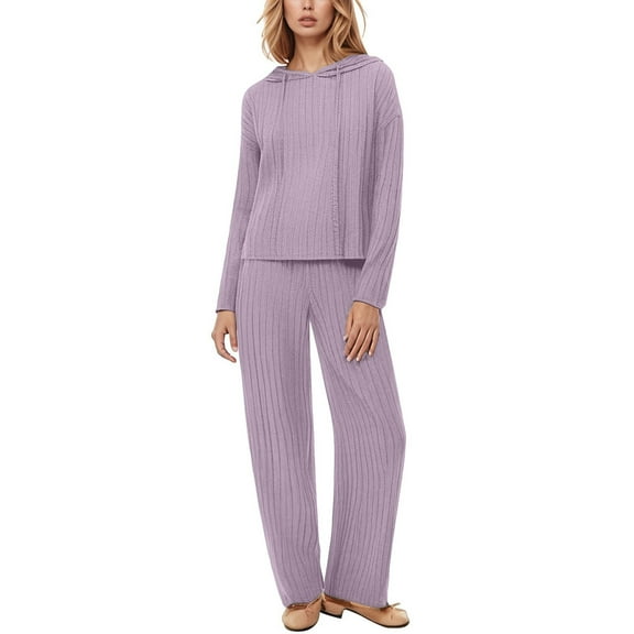 TIANZEN Women's Loose Knit Long Sleeve Hoodie With Wide Pants Two Piece Set after Wedding Outfit for Bride Woman Suit Set Insulated Bib