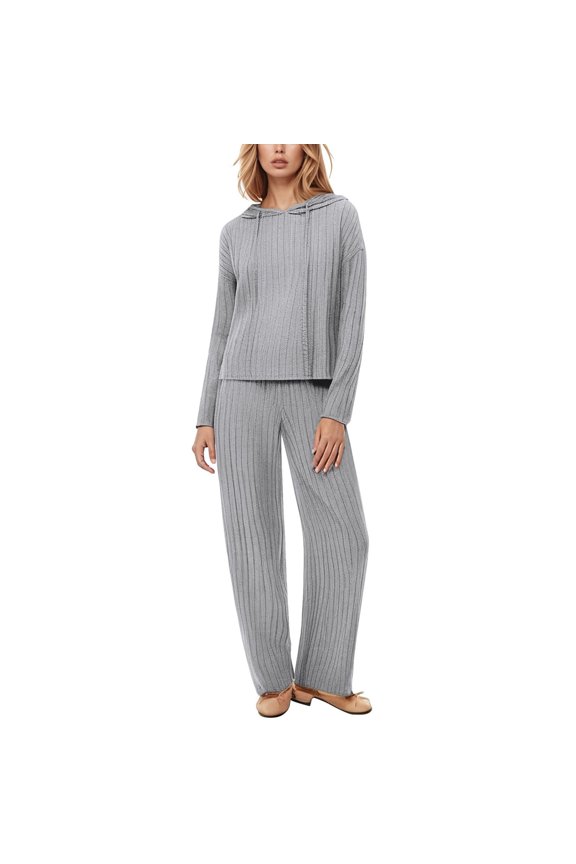 Women's Loose Knit Long Sleeve Hoodie With Wide Pants Two Piece Set after Wedding Outfit for Bride Woman Suit Set Insulated Bib