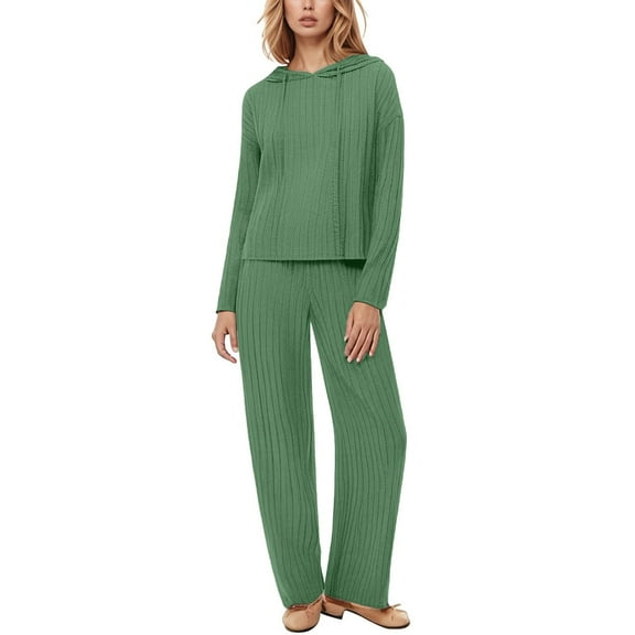 TIANZEN Women's Loose Knit Long Sleeve Hoodie With Wide Pants Two Piece Set after Wedding Outfit for Bride Woman Suit Set Insulated Bib