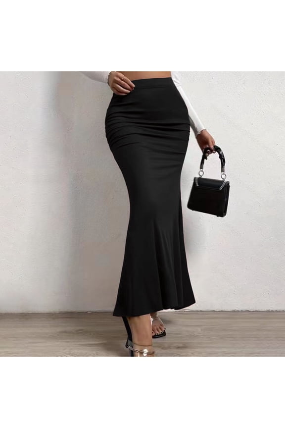 Women's New Summer High Waist Slim Elastic Pleated Fishtail Skirt Latex Skirt Sparkly Skirts Skirts with Pockets