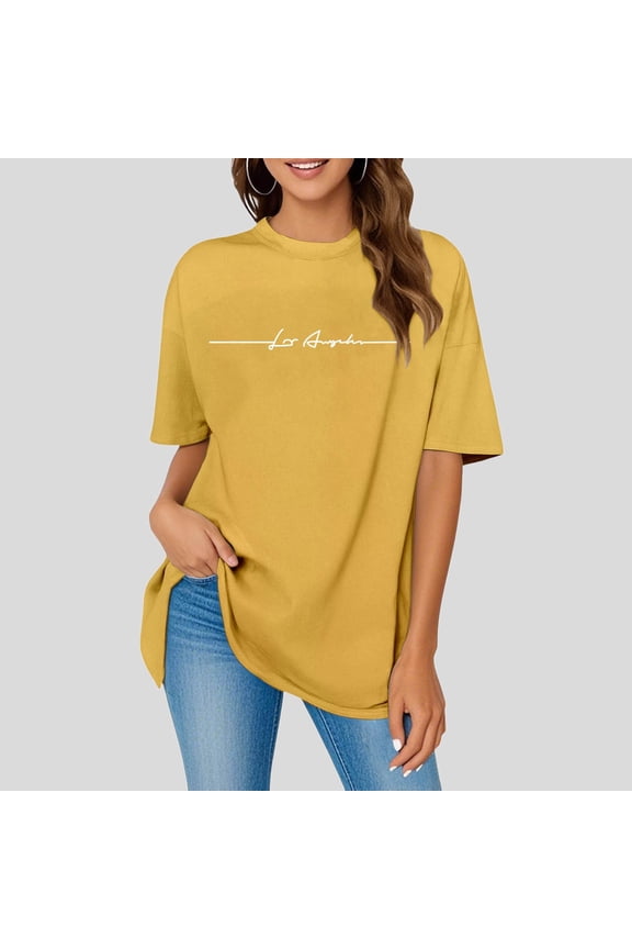 Women's Oversized Letter Print Crew Neck Short Sleeve Tops T Shirt Short Sleeve Casual Loose Blouse Sport Summer Spandex T Shirts for Women Pack of Long Sleeve T Shirt Women Shirks for Women
