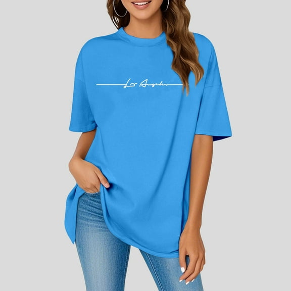 TIANZEN Women's Oversized Letter Print Crew Neck Short Sleeve Tops T Shirt Short Sleeve Casual Loose Blouse Sport Summer Spandex T Shirts for Women Pack of Long Sleeve T Shirt Women Shirks for Women