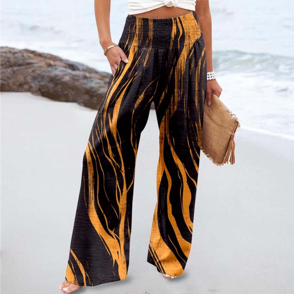 TIANZEN Women's Printed Elastic High Waist Wide Pants Casual Wide Leg Long Casual Belt Pocket Two Piece Outfits for Women Pants Casual Sweat Track Pants Women Casual Pants Suit