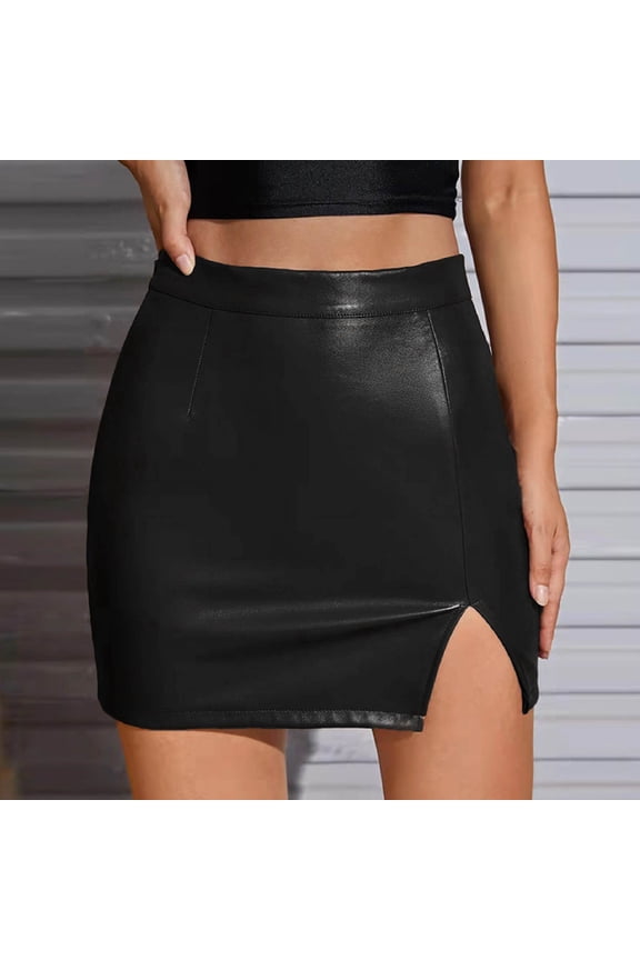 Women's Pure Colored Short Skirt Skirt Tight Leather Skirt Slit Miniskirt Corduroy Skirts for Women Knee Length