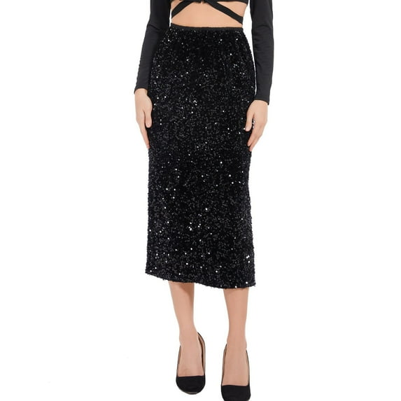 TIANZEN Women’s Sequin Velvet Skirt Elastic High Waist Split Hem Night Out Party Maxi Skirt Leather Skater Skirts for Women Leopard Skirts for Women Plaid Pleated Skirt