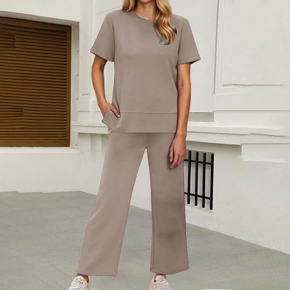 TIANZEN Women's Sets Fashion Outfits Wide Leg Loungewear Side Slit Tracksuit For Travel Airport Wedding Guest Pant Suits for Women Luge Suit Graduation Outfits