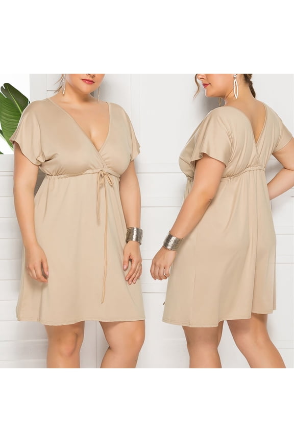 Women's Short Sleeve Kimono Style Deep V Neck Casual Summer Dress M 4XL Plus Size plus Size Dress 3x Elegant Dresses Sequin Dress for Women Party Night