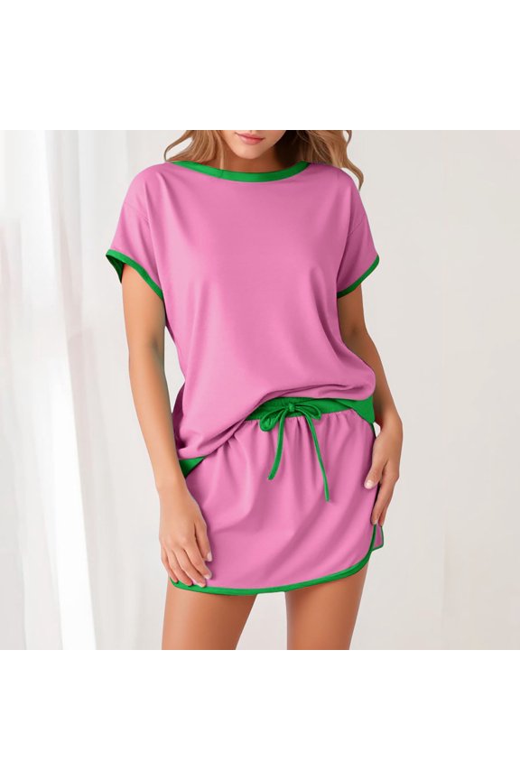 Women's Skirt Suit Set For Summer Casual And Leisure Wear Stylish Round Neck Design Trendy Skort Outfit For Bathing Suit Bottom Women Full Bottom Swimsuits for Women Bathing Suits with Shorts