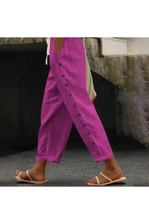 Women's Solid Color Elastic Waist Loose Side Buckle Decoration With Pockets At The Back Versatile Stretch Pants Comfortable Pants for Women Casual Pleated Pants for Women Business Casual