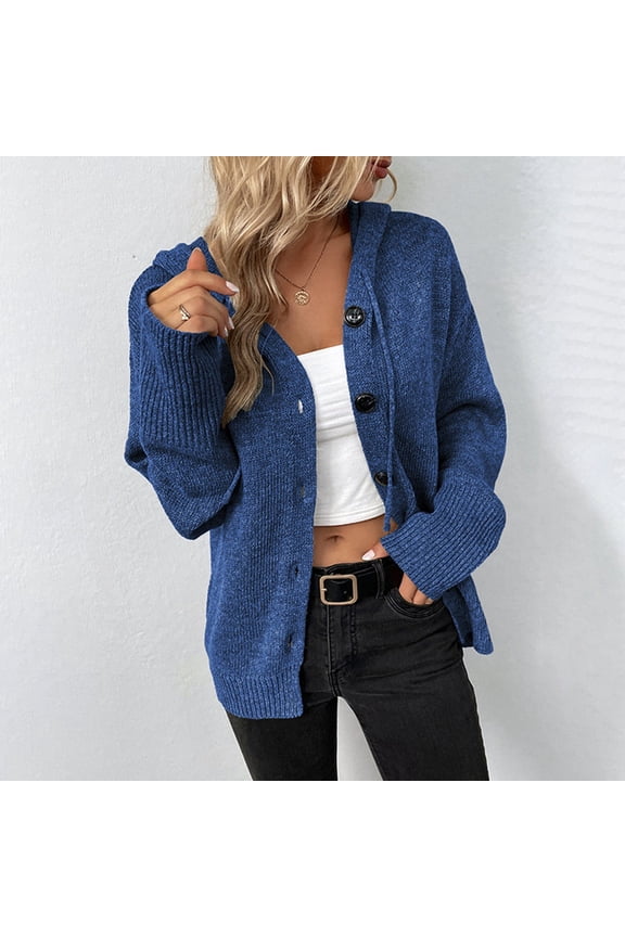 Women's Solid Color Hooded Sweater Autumn Winter Drawstring Knit Cardigan Outerwear Cardigan for Women Fuzzy Sweaters Women Wool Long Sweater
