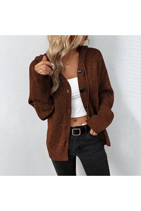 Women's Solid Color Hooded Sweater Autumn Winter Drawstring Knit Cardigan Outerwear Cardigan for Women Fuzzy Sweaters Women Wool Long Sweater