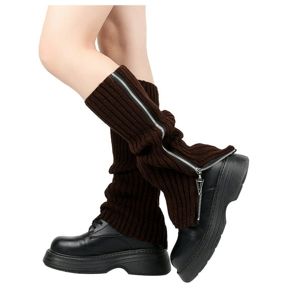 TIANZEN Women's Solid Color Knitted Leg Warmer Boots Socks With Zipper Over Knee Foot Covers For Warmth And Fashion Leg Warmers Knit Stirrup Leg Warmers Thigh High