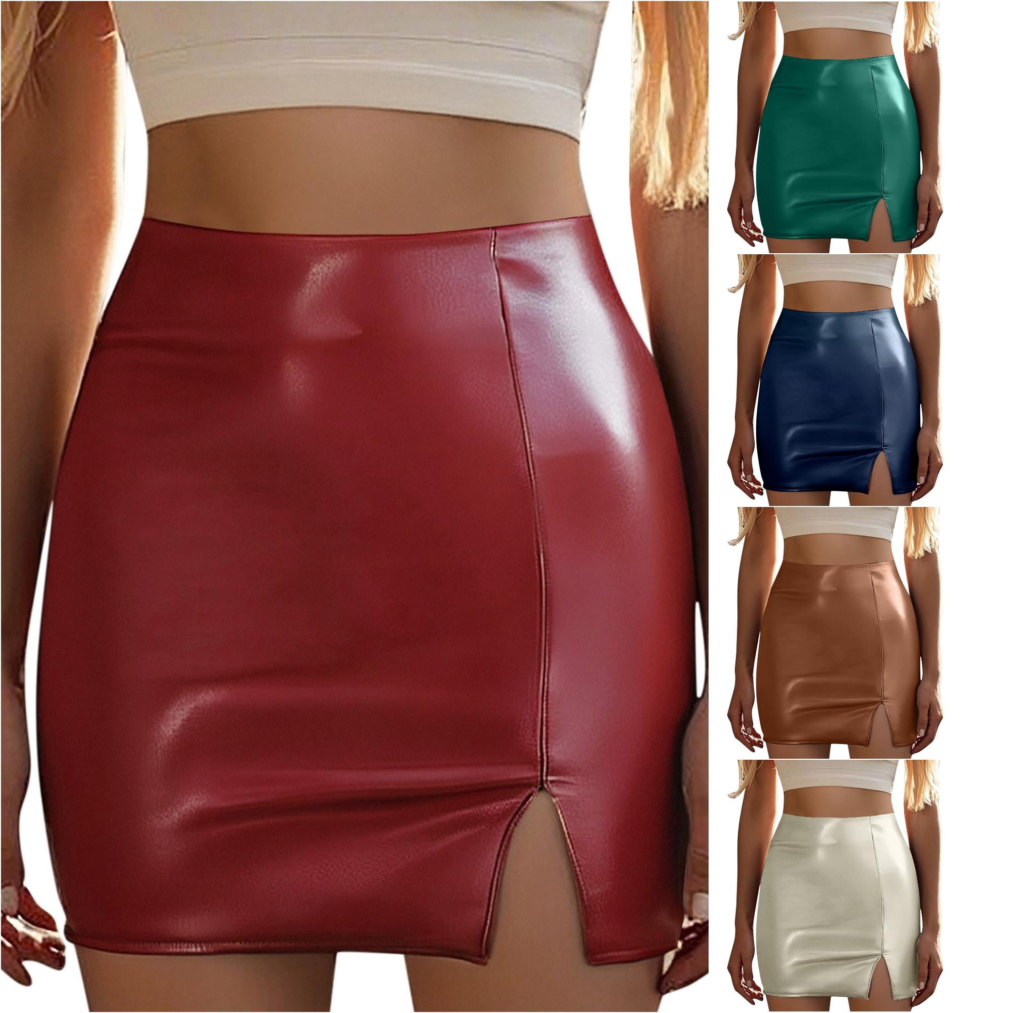TIANZEN Women's Solid Color Leather Zipper Wrap Leather Skirt Long