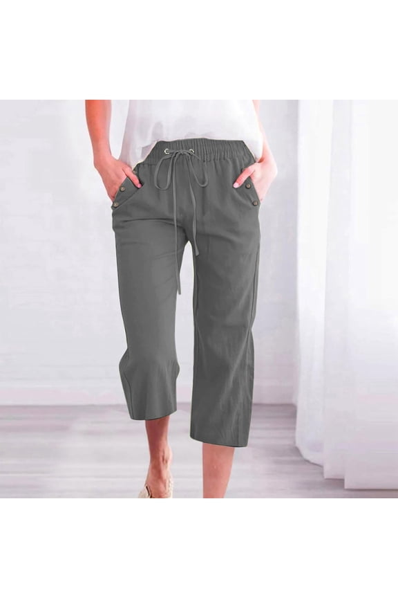 Women's Solid Color Linen Blend 7/8 Pants Loose Fit Casual Trousers With Pockets Womens Pants for Work Business Casual Casual Dress Pants for Women Summer Pant Suits for Women Casual