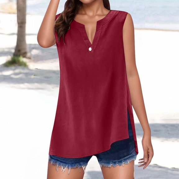 TIANZEN Women's Solid Color Linen Vest Casual And Stylish Tank Top 6x Tops for Women Athletic Tops Women Muscle Tops for Women